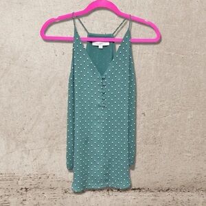 LOFT Green Sleeveless Camisole with Buttoned Scoop Neckline